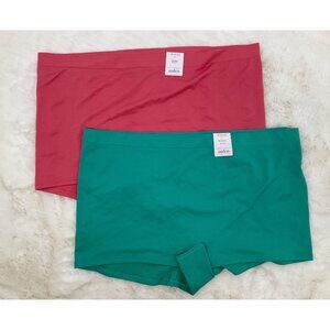 Auden 2X (20-22) 2-pair Seamless Boyshorts, Green & Peach, NEW